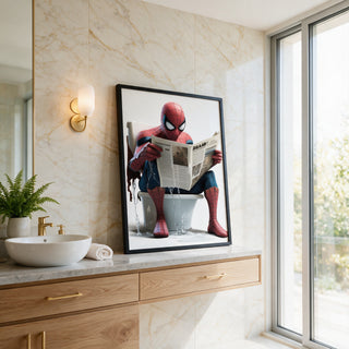 Quadro Decorativo Inusitado: Homem Aranha em Pausa em ambiente decorado - quadros decorativos para sala