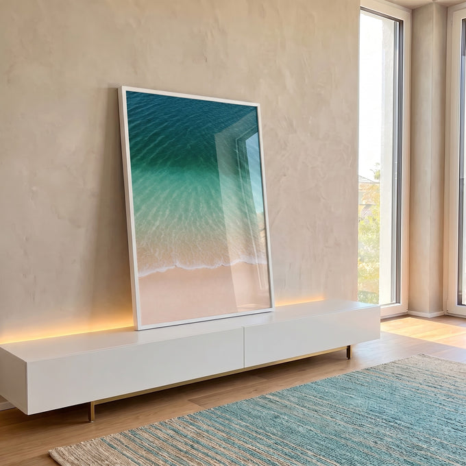 Quadro Decorativo Praia Serenidade em ambiente decorado - quadros decorativos para sala