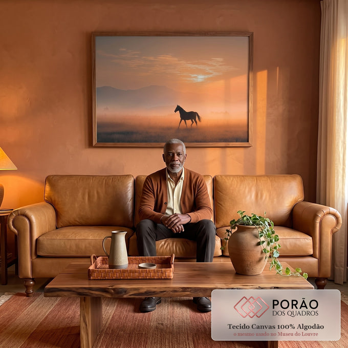 Quadro Decorativo Cavalo em Liberdade Plena em sala de estar moderna - quadros decorativos para sala