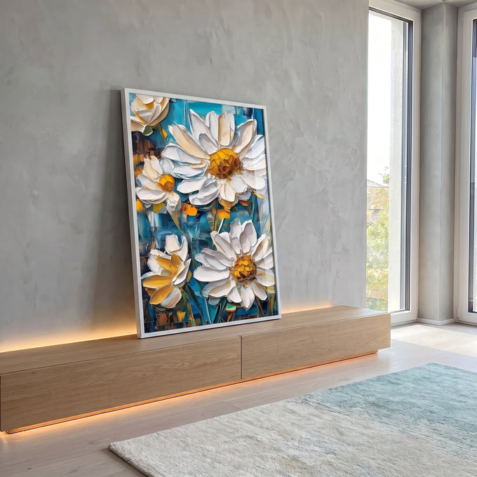 Quadro Decorativo Flores Abstratas em ambiente decorado - quadros decorativos para sala