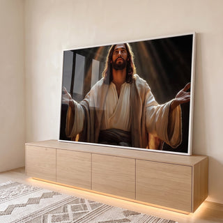 Quadro Decorativo 'Acolhimento Divino' - Arte que Transmite Paz e Esperança em ambiente decorado - quadros decorativos para sala
