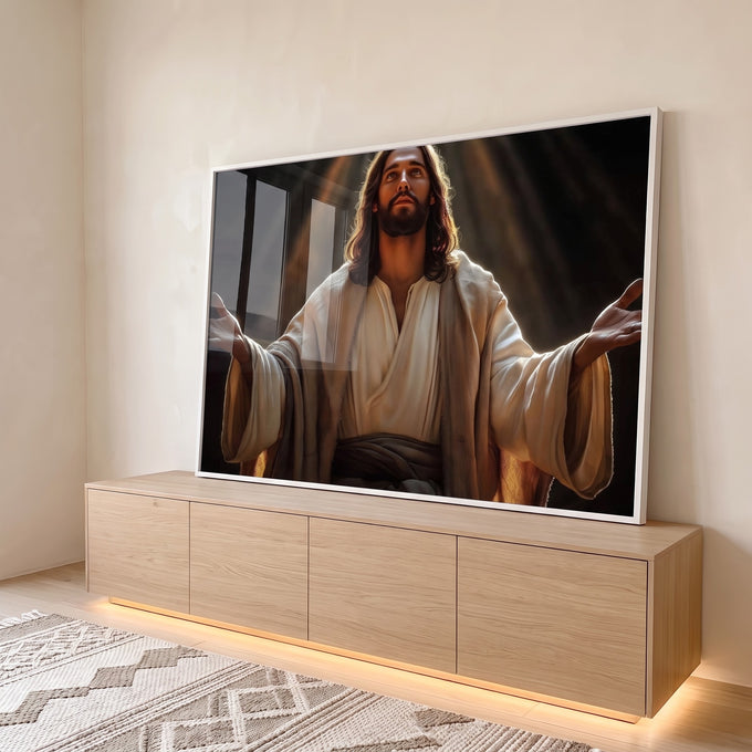 Quadro Decorativo 'Acolhimento Divino' - Arte que Transmite Paz e Esperança em ambiente decorado - quadros decorativos para sala