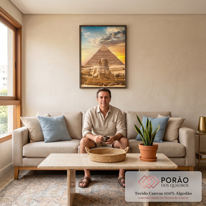 Quadro Decorativo: Esfinge e Pirâmides - Toque Mágico em sala de estar moderna - quadros decorativos para sala