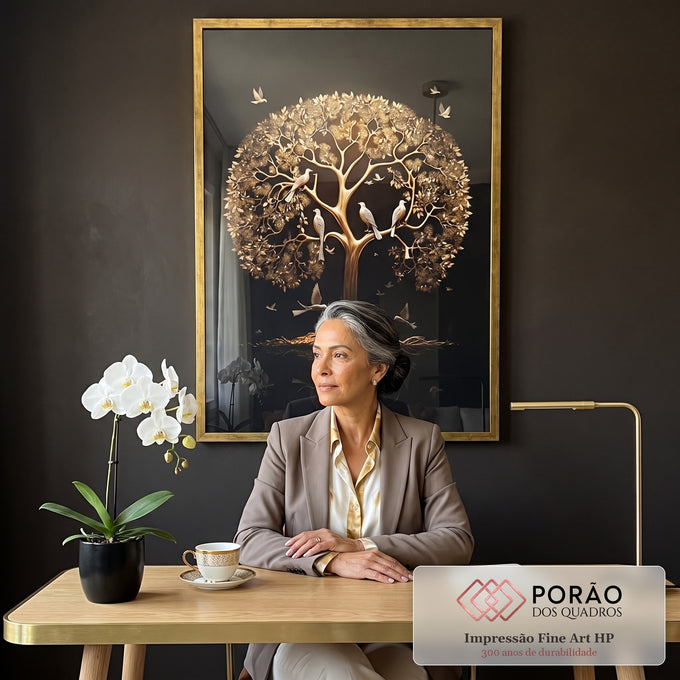 Quadro Decorativo Árvore da Vida Gold: Renove Seu Espaço em escritorio moderno - quadros decorativos para sala