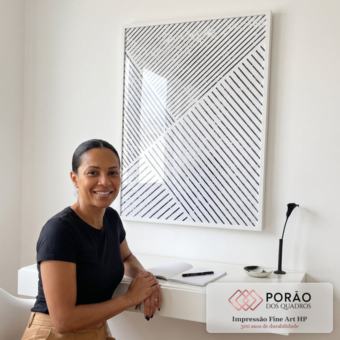 Quadro Decorativo Geometria Abstrata: Elegância Minimalista em escritorio moderno - quadros decorativos para sala