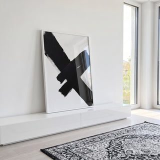 Quadro Decorativo Pincelada em Preto e Branco em ambiente decorado - quadros decorativos para sala