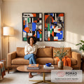 Quadro Decorativo Abstrato com Geometria Colorida em sala de estar moderna - quadros decorativos para sala