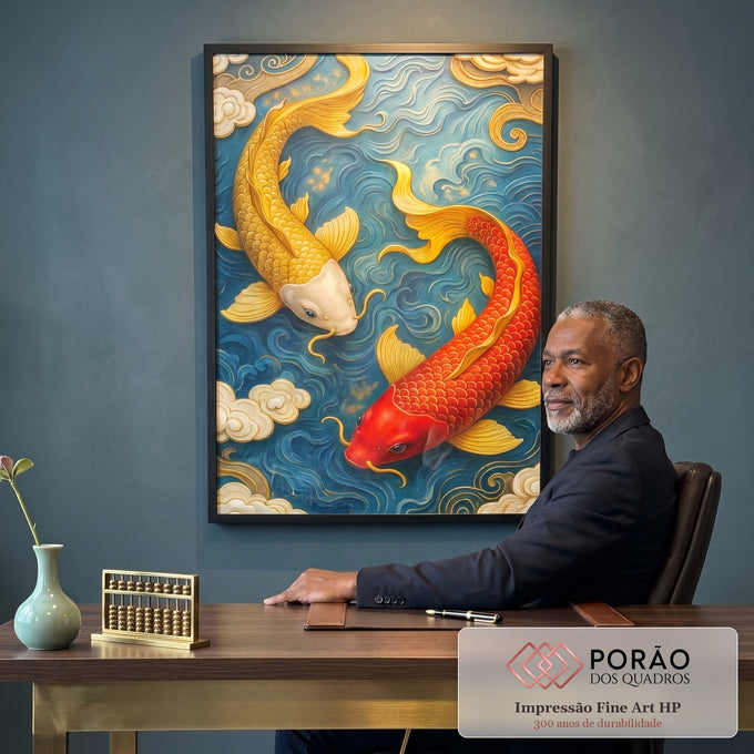 Quadro Decorativo Peixes Koi em Movimento em escritorio moderno - quadros decorativos para sala