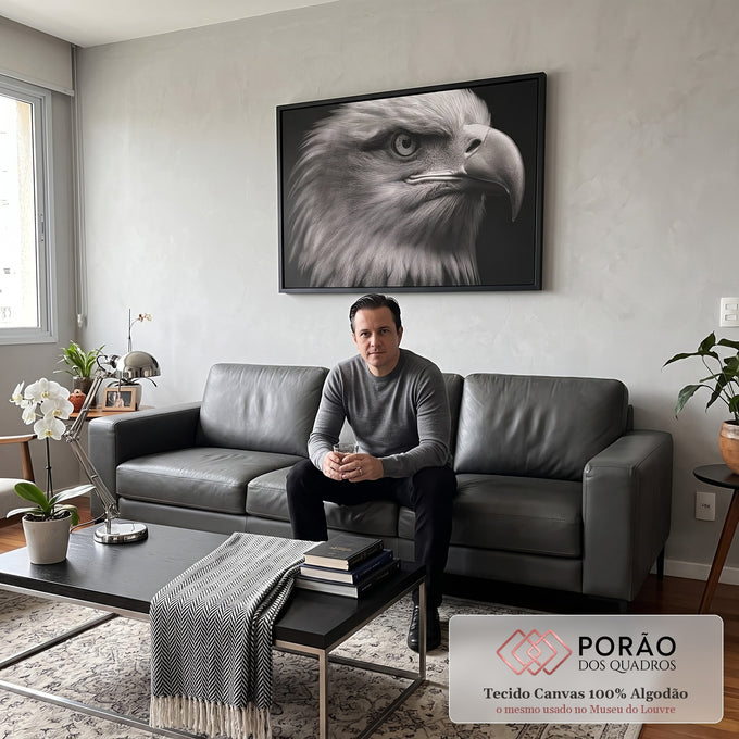 Quadro Decorativo Águia Majestosa em sala de estar moderna - quadros decorativos para sala