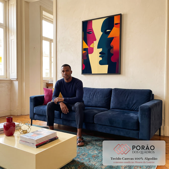 Quadro Decorativo Diálogo dos Sentidos em sala de estar moderna - quadros decorativos para sala