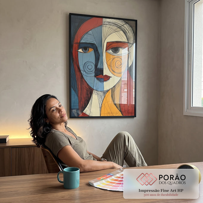 Quadro Decorativo Feminino Cubista em escritorio moderno - quadros decorativos para sala