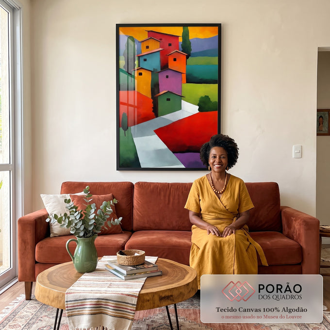 Quadro Decorativo Jornada das Casas Vibrante em sala de estar moderna - quadros decorativos para sala