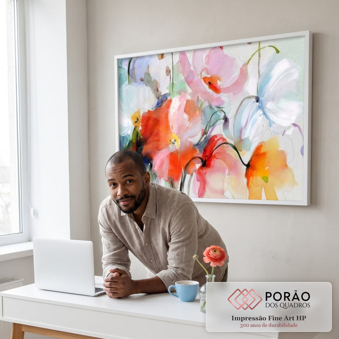 Quadro Decorativo Floral: Inspiração e Serenidade em escritorio moderno - quadros decorativos para sala