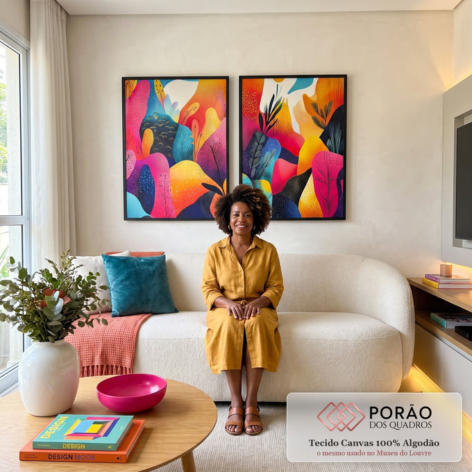 Quadro Decorativo Abstrato Vibrante: Paisagens que Encantam em sala de estar moderna - quadros decorativos para sala