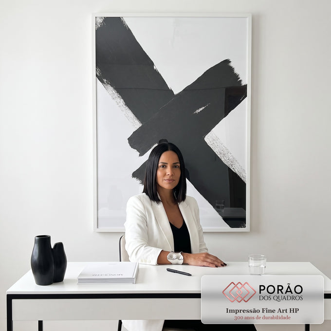 Quadro Decorativo Pincelada em Preto e Branco em escritorio moderno - quadros decorativos para sala