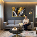 Quadro Decorativo Elegância em Folhas Douradas em sala de estar moderna - quadros decorativos para sala
