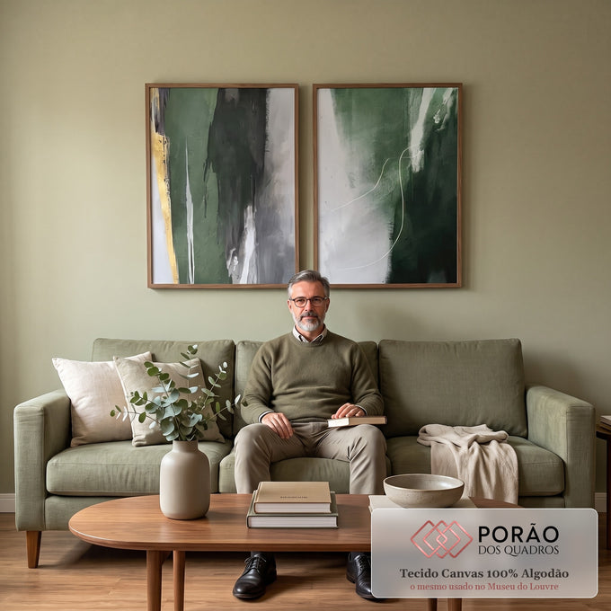 Quadro Decorativo Abstração Verde: Modernidade e Paz em sala de estar moderna - quadros decorativos para sala