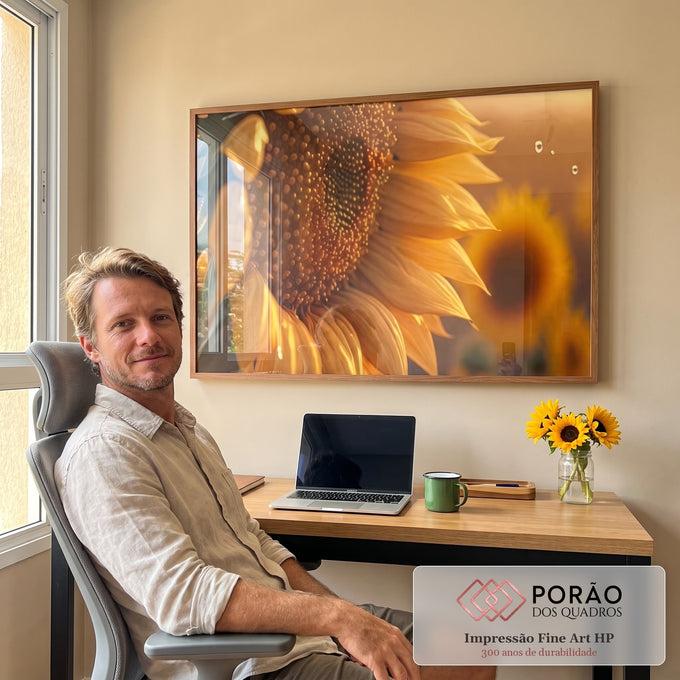 Quadro Decorativo Girassol: Uma Jornada Visual em escritorio moderno - quadros decorativos para sala