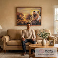 Quadro Decorativo: O Bom Pastor em Harmonia com a Natureza em sala de estar moderna - quadros decorativos para sala