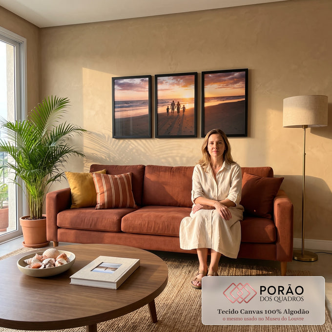 Foto Personalizada 3 Telas em sala de estar moderna - quadros decorativos para sala