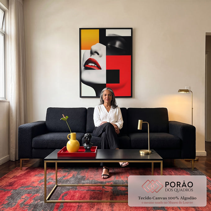 Quadro Decorativo Minimalista Mulher em sala de estar moderna - quadros decorativos para sala