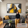 Quadro Decorativo Abstração em Ponto - Preto, Branco e Amarelo em sala de estar moderna - quadros decorativos para sala