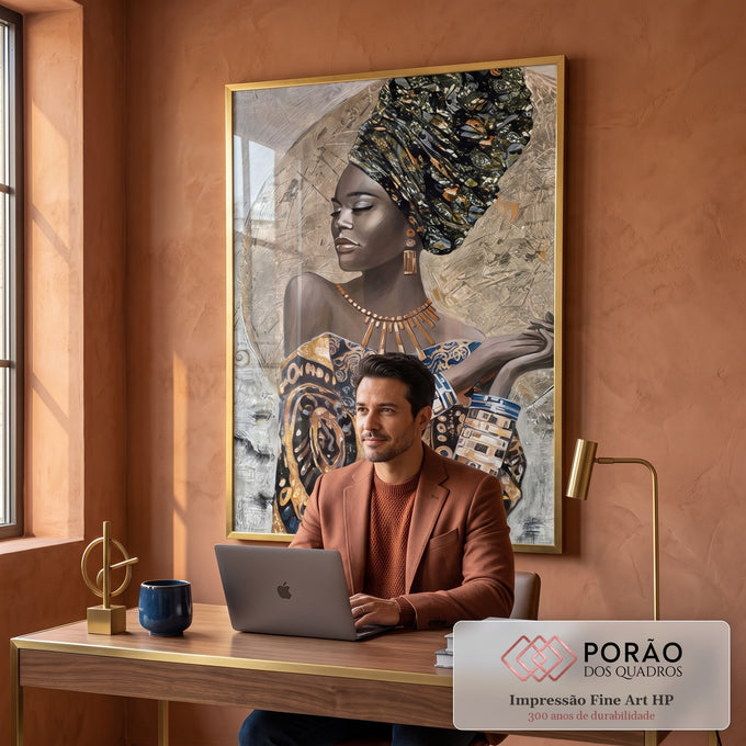Quadro Decorativo Elegância Africana: Beleza Única em escritorio moderno - quadros decorativos para sala