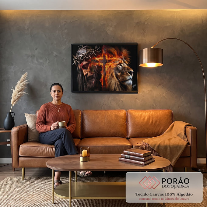 Quadro Decorativo Família de Judá: Cruz em Chamas - Arte com Significado e Estilo em sala de estar moderna - quadros decorativos para sala