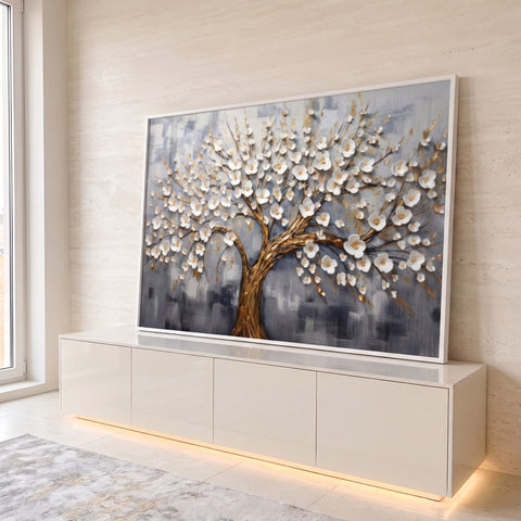 Quadro Decorativo Árvore da Vida Dourada: Luxo e Inspiração em ambiente decorado - quadros decorativos para sala