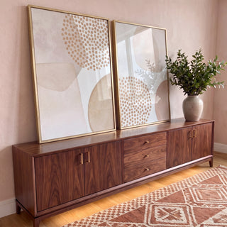 Quadro Decorativo: Elegância Rosa e Dourado em Abstrato em ambiente decorado - quadros decorativos para sala