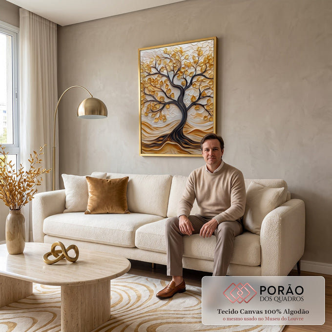 Quadro Decorativo Árvore da Vida Resplandecente Símbolo de Esperança em sala de estar moderna - quadros decorativos para sala