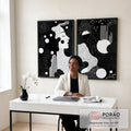 Quadro Decorativo Abstrato em Preto e Branco - Silhueta Feminina de Elegância em escritorio moderno - quadros decorativos para sala