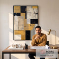 Quadro Decorativo Minimalista Dourado e Preto em escritorio moderno - quadros decorativos para sala