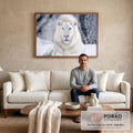 Quadro Decorativo Leão Branco Majestoso em sala de estar moderna - quadros decorativos para sala