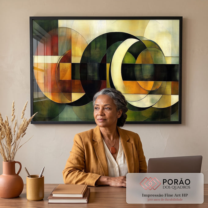 Quadro Decorativo Abstrato Esverdeado em escritorio moderno - quadros decorativos para sala