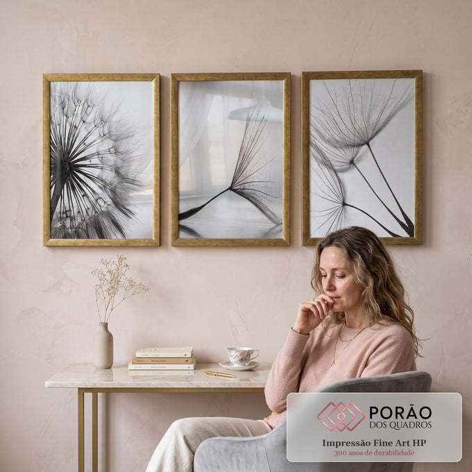 Quadro Decorativo: Delicado Dente de Leão em P&B em escritorio moderno - quadros decorativos para sala
