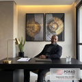 Quadro Decorativo: Elegância Solar em Preto e Dourado em escritorio moderno - quadros decorativos para sala