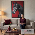 Quadro Decorativo Cavalo Negro em Vermelho em sala de estar moderna - quadros decorativos para sala