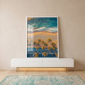 Quadro Decorativo Paisagem Costeira - Areia, Mar e Palmeiras em ambiente decorado - quadros decorativos para sala