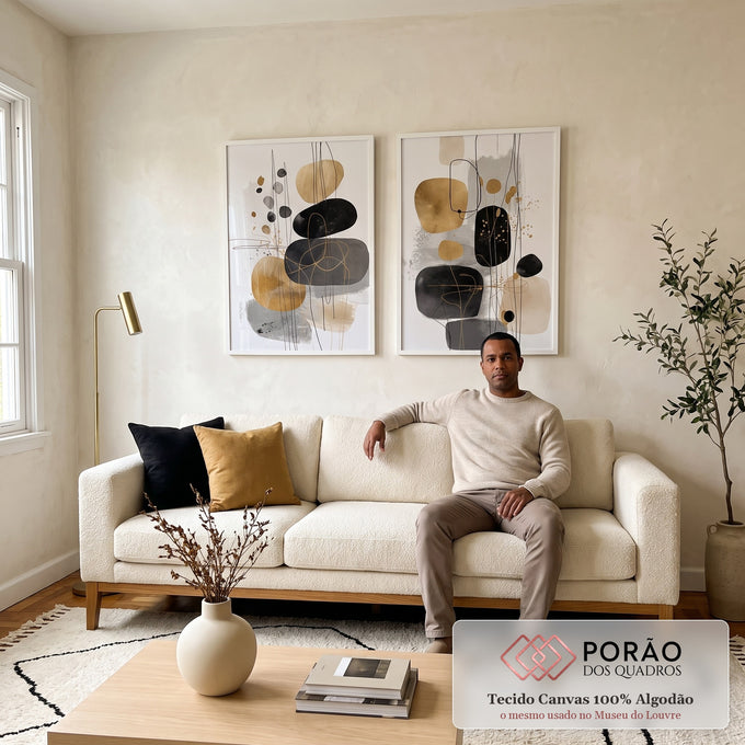 Quadro Decorativo Abstrato Dual Elegante em sala de estar moderna - quadros decorativos para sala