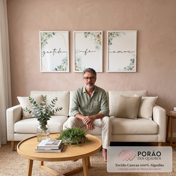 Quadro Decorativo: Amor e Gratidão em Flor em sala de estar moderna - quadros decorativos para sala