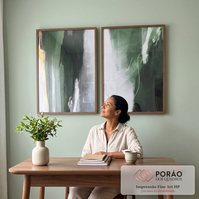 Quadro Decorativo Abstração Verde: Modernidade e Paz em escritorio moderno - quadros decorativos para sala