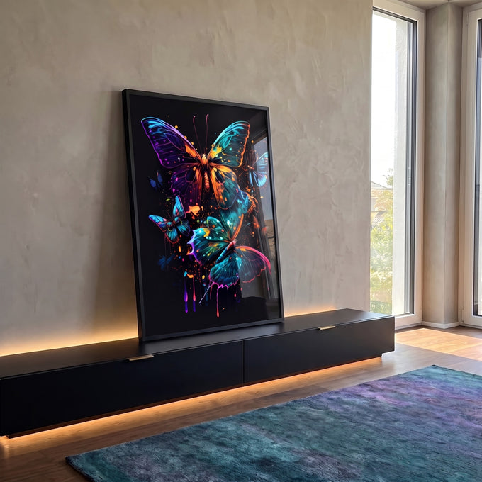 Quadro Decorativo: Borboletas Coloridas, Um Toque de Magia em ambiente decorado - quadros decorativos para sala