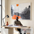Quadro Decorativo Abstrato Vibrante em Tons Laranja em escritorio moderno - quadros decorativos para sala