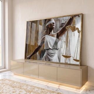 Quadro Decorativo Justiça com Elegância e Força em ambiente decorado - quadros decorativos para sala