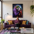 Quadro Decorativo Coringa e Alerquina na Chuva - Estilo e Cor para Sua Casa em sala de estar moderna - quadros decorativos para sala