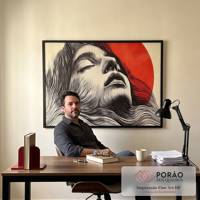Quadro Decorativo Mulher Abstrato em Tons Alaranjados em escritorio moderno - quadros decorativos para sala