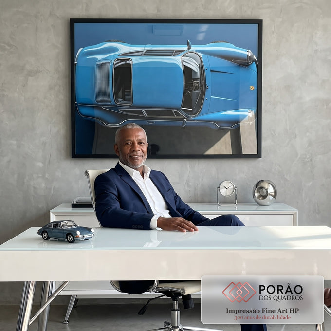 Quadro Decorativo Carro Esportivo em Azul Vibrante - Elegância e Velocidade em escritorio moderno - quadros decorativos para sala