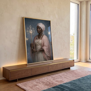 Quadro Decorativo Orixá Ewá: Força e Serenidade em ambiente decorado - quadros decorativos para sala