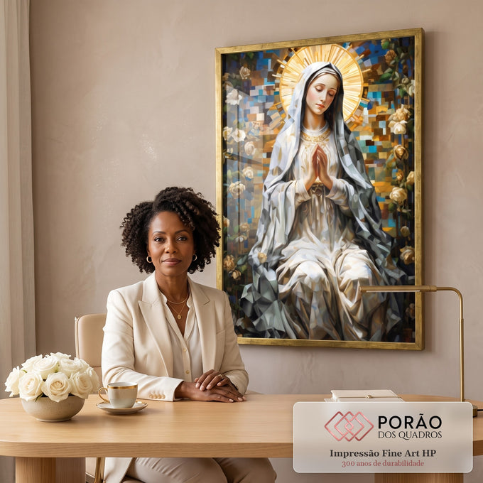 Quadro Decorativo Nossa Senhora de Fátima em escritorio moderno - quadros decorativos para sala
